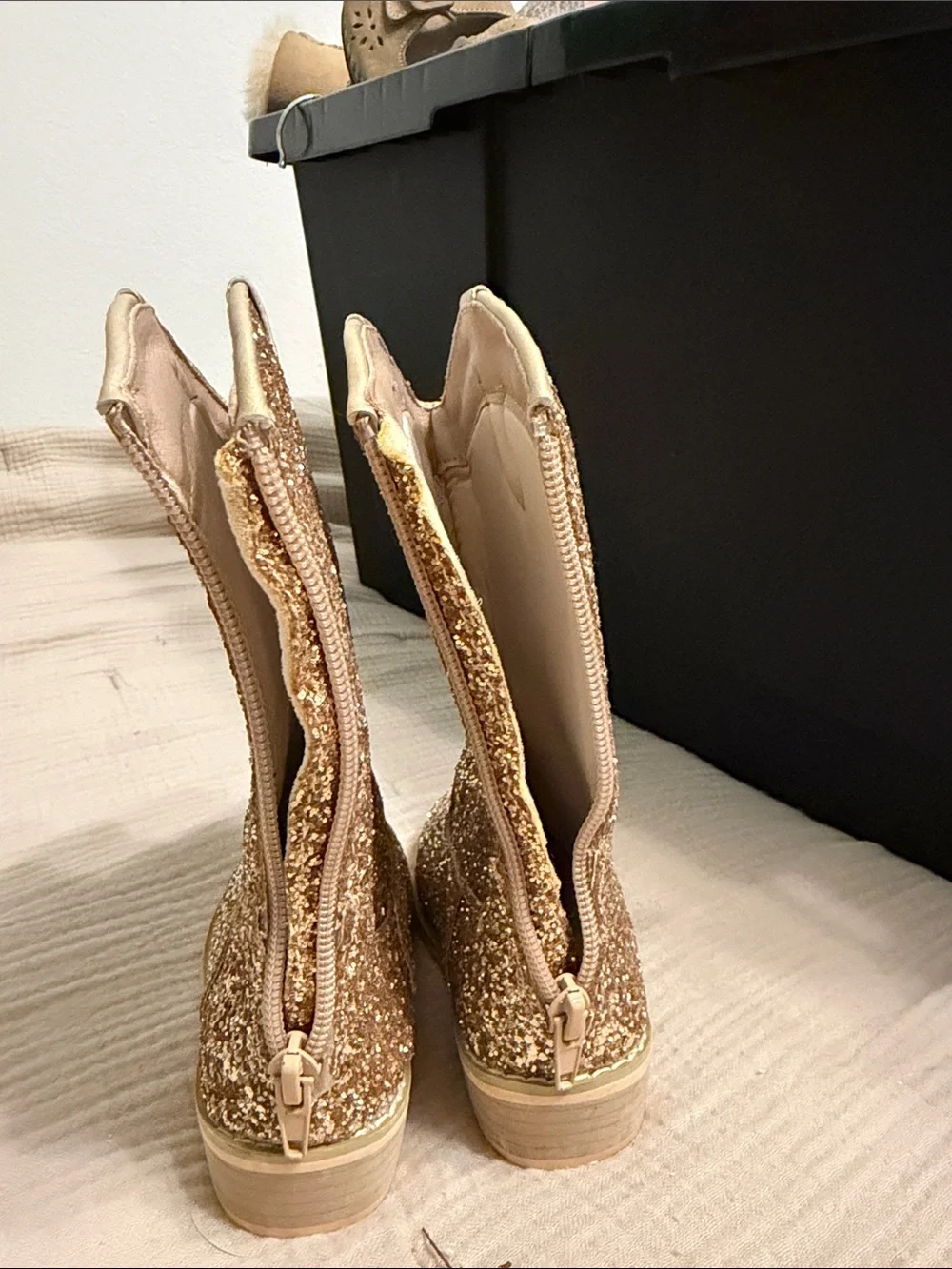 Glittery Kids Cowboy Boots in Gold — Sparkle Finish